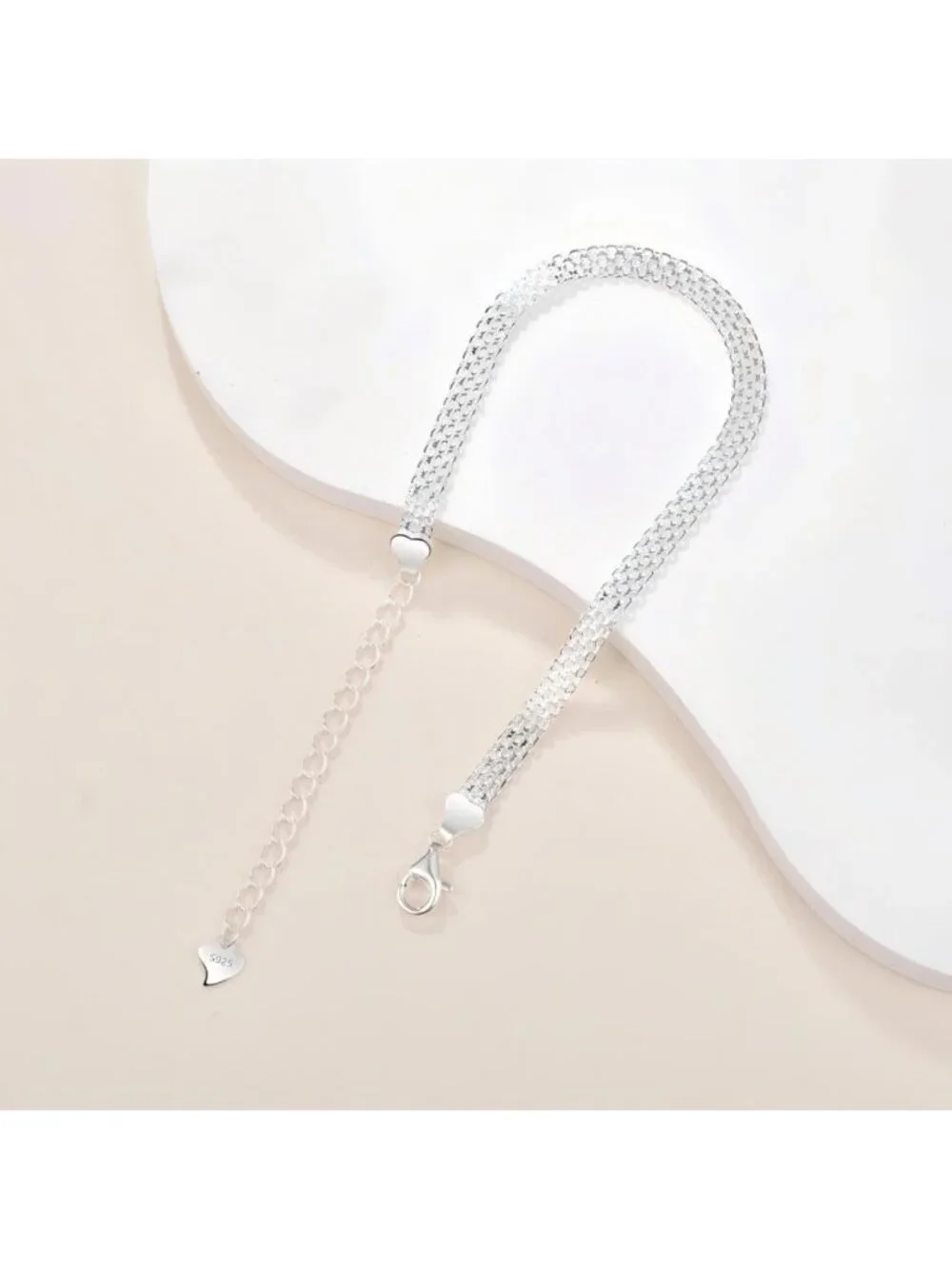 Elegant 925 Sterling Silver Mesh Chain Bracelet - Sparkling Embossed Jewelry for